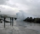 Crashing waves on the breakwater