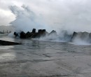 Crashing waves on the breakwater