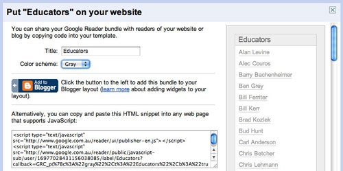 An example of a link roll in Google Reader