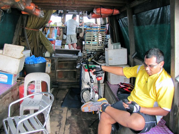 Kenneth and his collapsible bike on the bum-boat