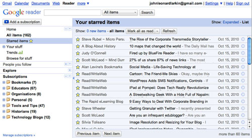 Starred items shown in Google Reader