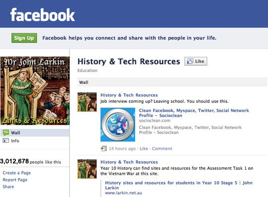 history tech facebook screen shot
