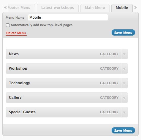 wordpress menu creation