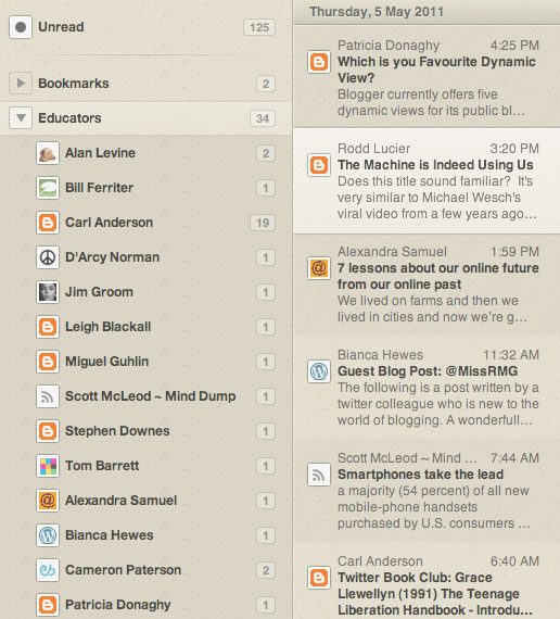 Sidebar for the Reeder app on Mac OS X