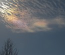 Cirrus clouds that are iridescent or nacreous