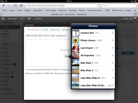 Screen shot of browser upload interface in iOS6